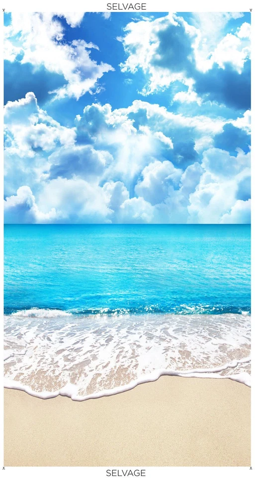 Sandy Sunny Day Beach Ocean Fabric Cotton Timeless Treasures C8458 23" Panel - Image 1 of 1