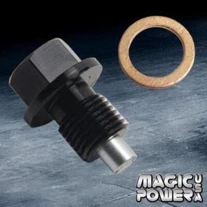 BLACK M12 X 1.25mm ANODIZED Aluminum Magnetic oil drain plug Bolt Infinity Scion - Picture 1 of 1