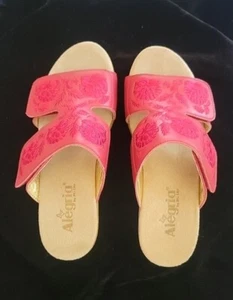Sandalia de plataforma Alegria de cuero rojo floral bordada talla 39 EE. UU. talla 8,5, cómoda - Imagen 1 de 11