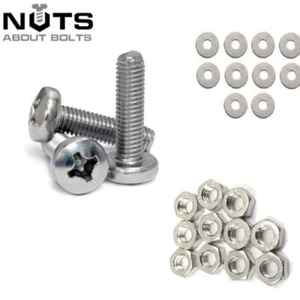 M4 M5 M6 M8 PHILLIPS PAN HEAD MASCHINENSCHRAUBEN VOLLMUTTER UNTERLEGSCHEIBE SET A2 EDELSTAHL S - Bild 1 von 3