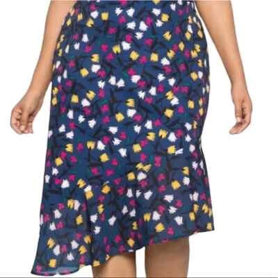 Eloquii Womens Skirt Size 24 Blue Floral Asymmetrical Hem Ruffle (Flaw) - Image 1 of 4