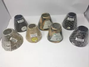 (7) Asst. Colored Fabric Covered Mini Clip On Lampshades Muted Earthtones - Picture 1 of 10
