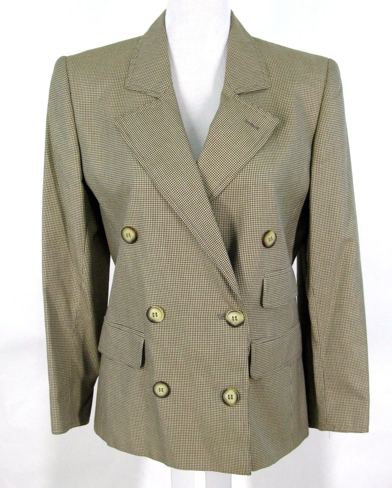Blazer Valentino Miss V Talla 40/6 Marrón Cuadros Algodón Doble Pecho Chaqueta Italia Foto 1 de 4