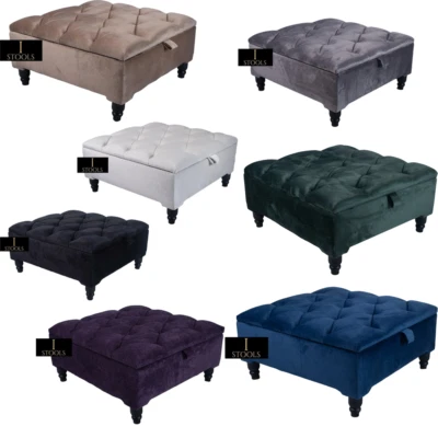 Handmade Square Footstool Ottoman with Storage Box - Ideal for Living Room - Image 1 of 4