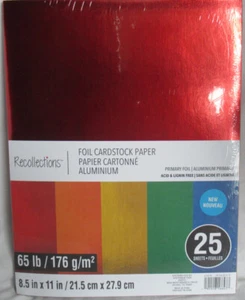 Recollections Cardstock Paper 8 1/2" x 11" 25 Sheets 65 lb SOLID PRIMARY FOIL - Picture 1 of 3