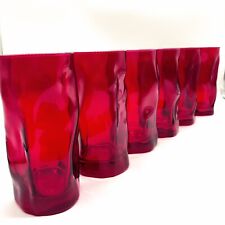 Bormioli Rocco and Figlio Ruby Red Flashed Wavy Tumblers Glasses