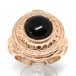 ANELLO ARGENTO 925 ROSA, SPORTELLO PORTA PASTIGLIE, ONICE CABOCHON, REGOLABILE - Foto 1 di 10