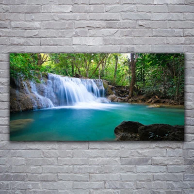 Tulup Tableau sur verre Image Impression 120x60 Cascade Lac Forêt