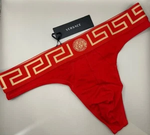 Versace Greca Iconic Thong Underwear Red Men’s Size 6 (US L) Authentic - Picture 1 of 4