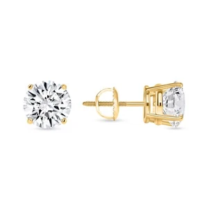 5.5 Ct G/VS Round Lab Grown Diamond Earrings Stud Real 18K Yellow Gold Screwback - Picture 1 of 4