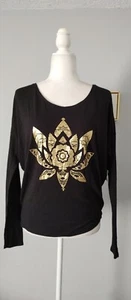 Live Love Dream Top Blouse Black Floral Lotus Gold SIZE Medium Good Condition - Picture 1 of 8
