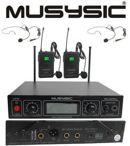 MUSYSIC Professional Dual Channel UHF Lapel Lavalier Wireless Microphone System - Picture 1 of 6