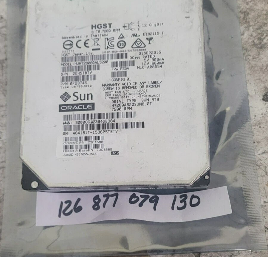 0F23746 Sun Oracle Hitachi 8TB 7.2K 12G 12Gbps SAS 3.5'' HDD Hard Drive FW: P554 - Image 1 of 1