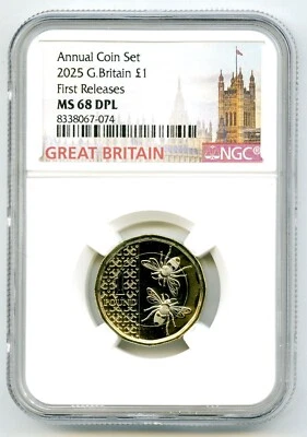 2025 1£ GREAT BRITAIN POUND UNC NGC MS68 DPL TWO BEES FIRST RELEASES - Image 1 of 2