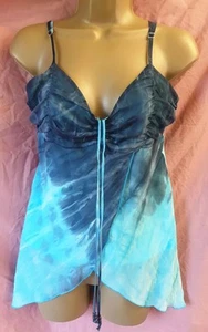 New Look Y2K Sheer Chiffon Overlay Size 12 Blue Ombré Ruched Camisole Summer Top - Picture 1 of 12