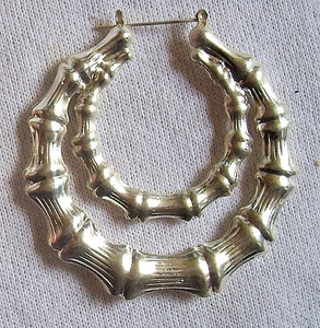 PENDIENTES DE ARO BAMBÚ grandes tono plata aros dobles 3,25 pulgadas - Imagen 1 de 3