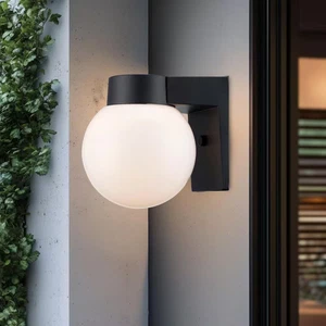 7 in. Black Outdoor Hardwired Wall Lantern Sconce with White Glass 4800 BK - Picture 1 of 8