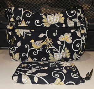 Vera Bradley Maggie Bag & Wallet Retired Lot Yellow Bird Pattern Black Floral - Picture 1 of 17