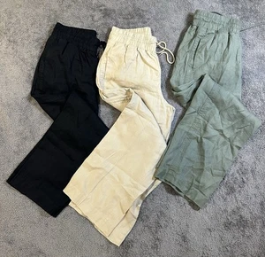 Quittenhose Damen Größe Large weites Bein zum Überziehen flache Vorderseite 100 % Leinen Paket (3) - Bild 1 von 17