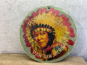14 inch Sign Paw Paw Fishing Lures Vintage Fishing Sign Wood - Picture 1 of 7