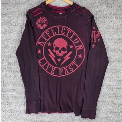 Affliction Reversible Mens Medium Long Sleeve Shirt Skull Live Fast Thermal - Image 1 of 4