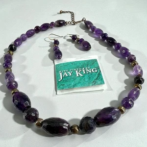 Jay King Mines Finds Amethyst Necklace Long Large Bead 20-23" & earrings - Picture 1 of 8