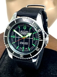 Reloj Sicura Submarine Hombre Vintage Suizo Cuerda Manual Esfera Negra 40mm Nylon - Imagen 1 de 13