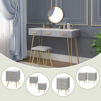 Schminktisch mit Spiegel Frisiertisch Make-Up-Tisch Nachttisch Nachtschrank Grau - Bild 1 von 4