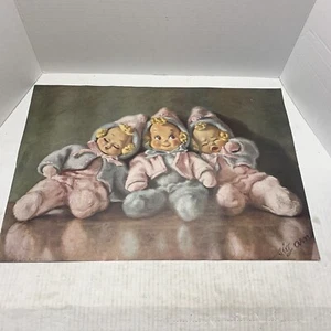 Sig Arno Painting 3 Babies Sleeping Laughing Crying. Signed 20”x14” - Picture 1 of 12