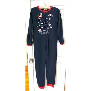 Lands' End Kids Full Zip Fleece Sleeper Pajamas Sz 14 Ski Snow Winter One Piece - Picture 1 of 5