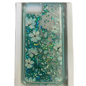 Clear Case with Blue Flowers and Floating Glitter iPhone 6S Plus 7 Plus 8 Plus - Picture 1 of 5