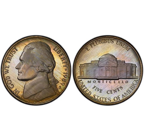 PR68DCAM 1989-S Jefferson Proof Nickel, PCGS Secure- Pretty Album Toned Cover