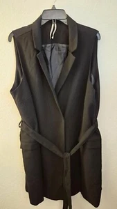 Anthropologie Black Longline Tailored Fully Lined Vest with Belt/Pockets 2X EUC - Picture 1 of 7