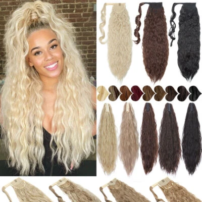 US Clip In On Corn Wave Ponytail Hair Extensions Real Natural As Human Pony Tail - Image 1 of 4