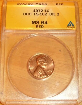 1972 Doubled Die Obverse # 2 (FS-102) Lincoln Cent - ANACS MS-64RED - 9558 - Image 1 of 4