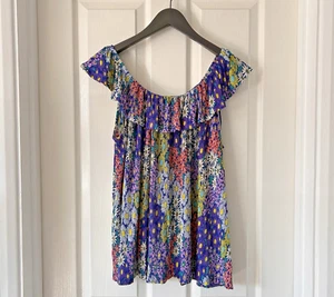 TU Floral Summer Top Size 16 Purple Yellow Sleeveless Stretch - Picture 1 of 15