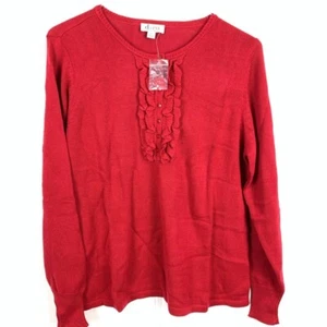 Denim & Co Damen Henley Pullover Rot Langarm Rundhals Rüschen XL Neu - Bild 1 von 8