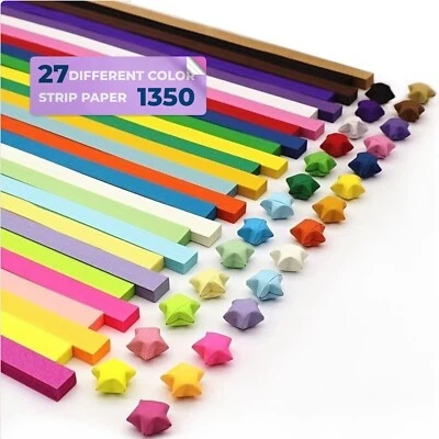 1350 Sheets Double Sided Colorful Lucky Stars Origami Paper Strips Solid Color - Image 1 of 4