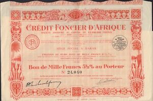 AFRICA MORTGAGE BANK : Credit Foncier d'Afrique Dakar dd 1929 