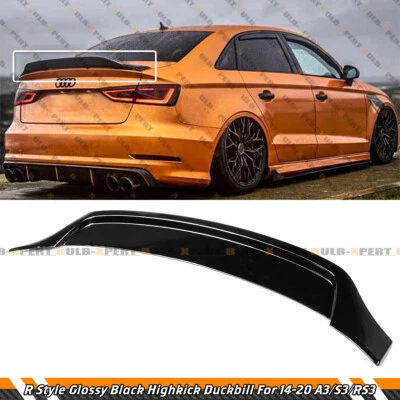 R STYLE GLOSS BLACK HIGHKICK DUCKBILL SPOILER FOR 14-20 AUDI A3 S3 RS3 8V SEDAN - Image 1 of 4