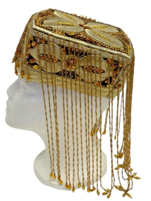 Gorra de calavera hecha a mano, Uzbeka Asia para mujer sombrero de vacaciones bordado con cuentas lentejuelas Foto 1 de 4