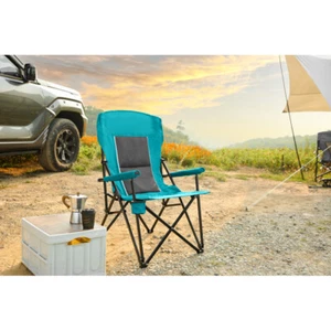 High Back Heavy Duty Lawn Chair Support, Portable Collapsible Chair w Cup Holder - Picture 1 of 15