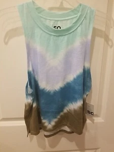 So Juniors Muscle Tank Olive &blue Tie Dye Small - Picture 1 of 2