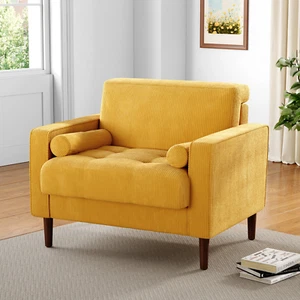 Modern Upholstered Corduroy Accent Chairs Comfy Armchair Reading Chair with Pill - Picture 1 of 16