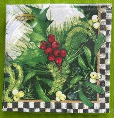 Paquete de 20 servilletas de cóctel de papel de acebo y bayas MacKenzie-Childs Foto 1 de 2