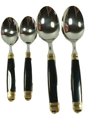 JUEGO DE 4 CUBIERTOS MAKASA LASIO CONTINENTAL DORADO NEGRO, NUEVOS DE COLECCIÓN. Foto 1 de 4