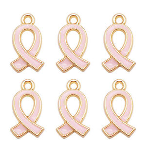 14 pcs Enamel Breast Cancer Awareness Ribbon Charm Pendant Earring DIY 17x10 mm