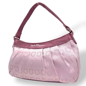 Ferragamo Gancini Canvas Suede Accessories Pouch HandBag Pink fashion goods - Picture 1 of 7