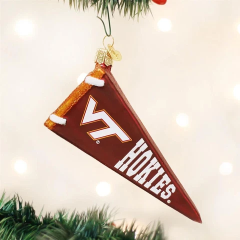Virginia Tech Hokies Glass Christmas Ornament - Pennant Cover