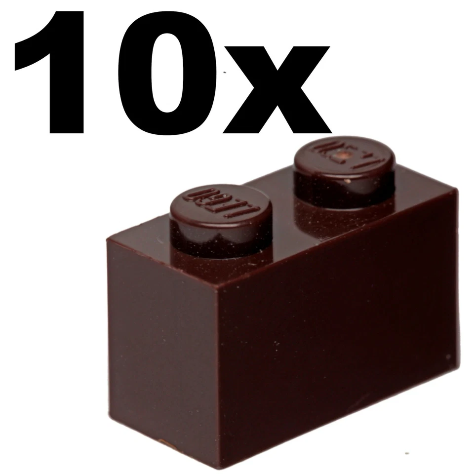 NEW LEGO - BRICKS - 1 x 2 - Brown Dark brick x 10 - 1x2 - Image 1 of 1